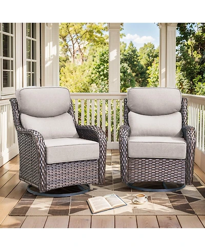 Gymojoy MoonLuxe Outdoor 2-Person Wicker Glider Patio Swivel Chairs with Olefin 6 in. Thick Cushions