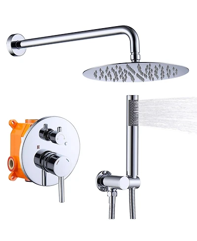 Rainsken Chrome Shower Faucet Combo Set with 10 Inch Rainfall Head & Handheld, Wall-Mounted for Bathroom Renovation and Daily Use,Silver