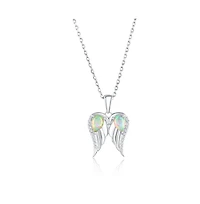 Sterling Silver, Pearshaped Opal, Cz Angel Wings Necklace
