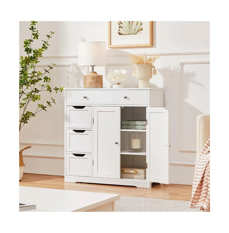 Yaheetech 32" H Free-Standing Bathroom Floor Cabinet with 4 Drawers and 2 Doors Espresso