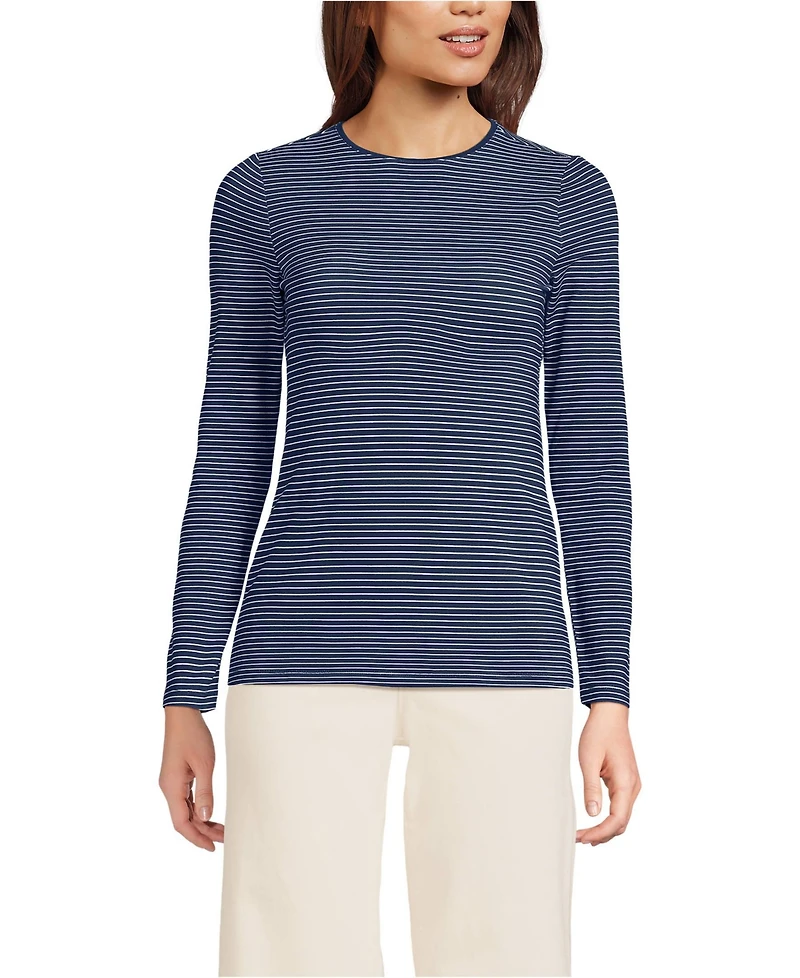 Lands' End Women's Lightweight Jersey Skimming Long Sleeve Crew Neck T-shirt