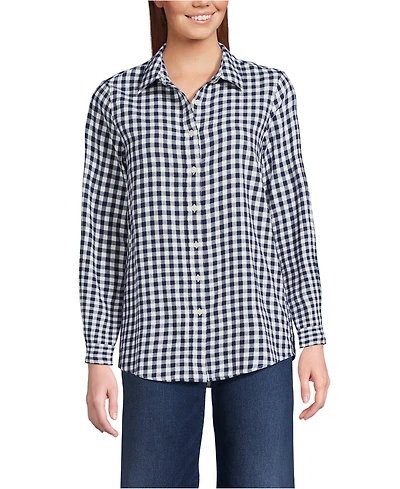 Lands' End Women's Petite Flannel Boyfriend Fit Long Sleeve Shirt
