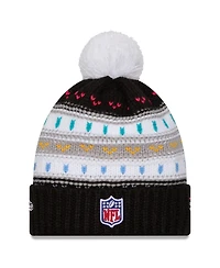 New Era Women's Black New England Patriots 2025 Nfl Crucial Catch Cuffed Knit with Pom Hat