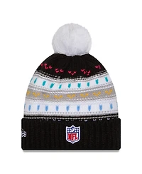 New Era Women's Black Las Vegas Raiders 2025 Nfl Crucial Catch Cuffed Knit with Pom Hat