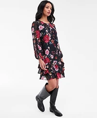 Robbie Bee Petite Floral Long-Sleeve Tiered-Hem Dress