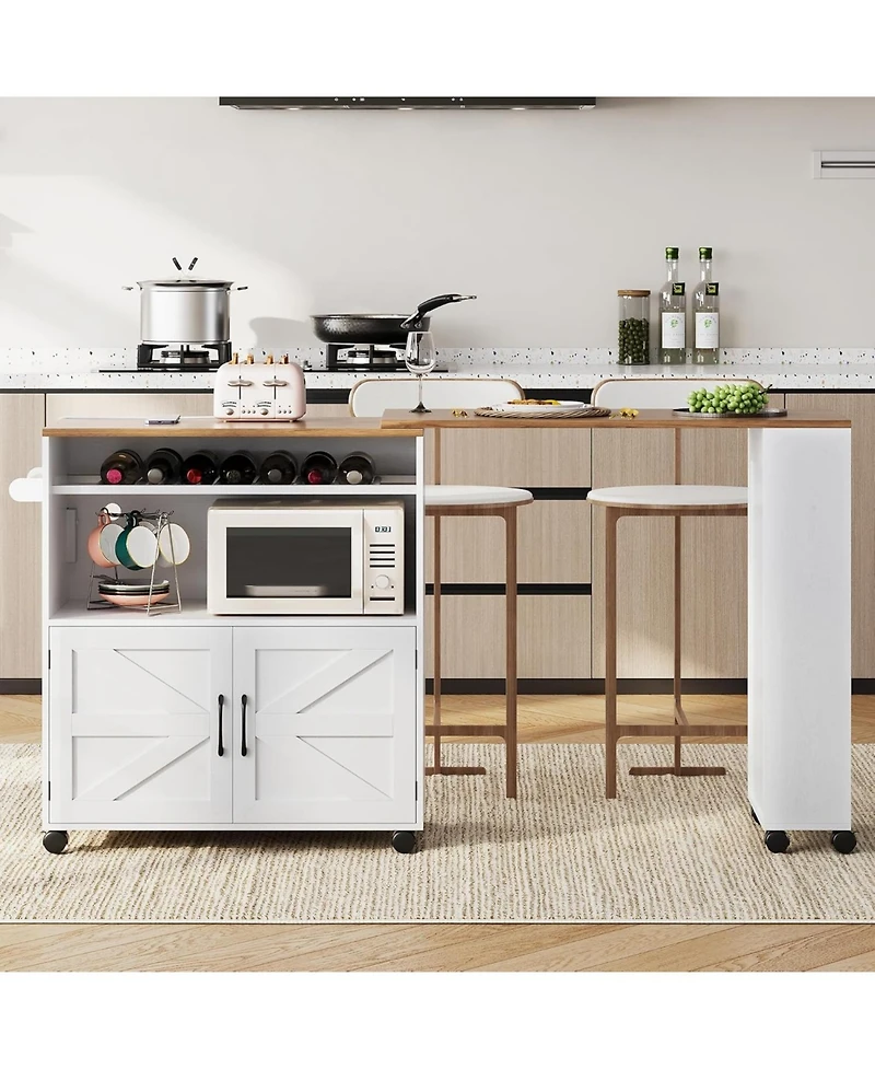 Ironck Kitchen Island with Storage and Power Outlet, White