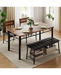 Ironck Dining Table Set for 4 with Upholstered Bench and 2 Chairs, Brown