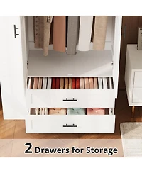 Likimio Wardrobe with Large Mirror, 2 Doors, 2 Drawers, and 2 Shelves, White