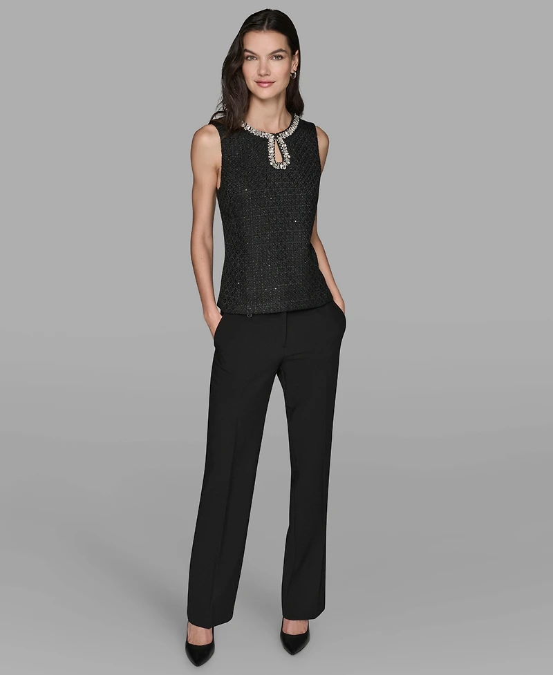 Karl Lagerfeld Paris Women's Novelty Embellished Neck Top