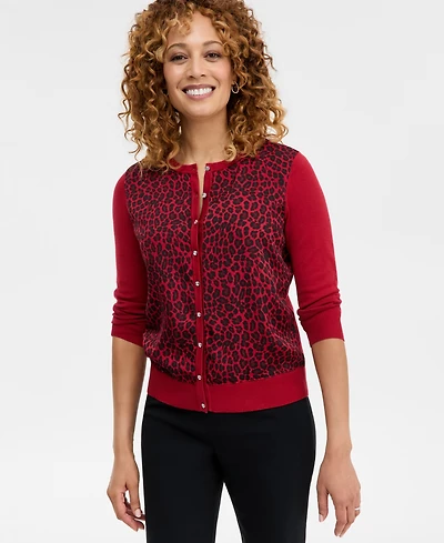 Jm Collection Women's Printed Satin-Front Party Cardigan, Macy's Exclusive