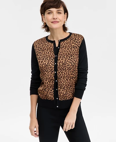Jm Collection Women's Printed Satin-Front Party Cardigan, Macy's Exclusive