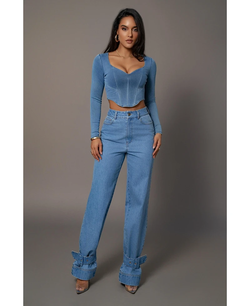 Jluxlabel Women's Tesa Sweetheart Denim Top