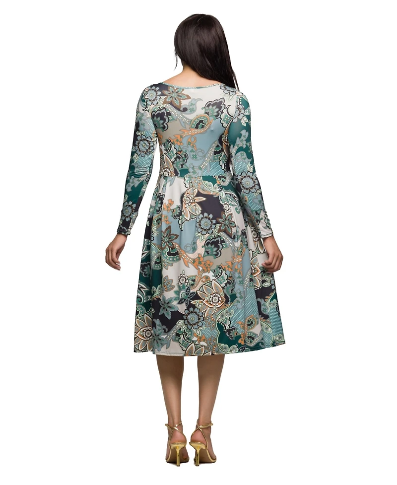 24seven Comfort Apparel Women's Long Sleeve Midi Dress