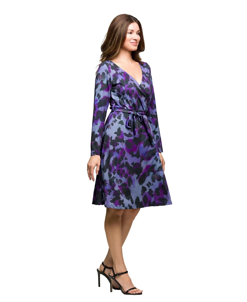 24seven Comfort Apparel Women's Long Sleeve Wrap Dress