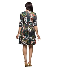 24seven Comfort Apparel Women's Three Quarter Sleeve Fit and Flare Dress