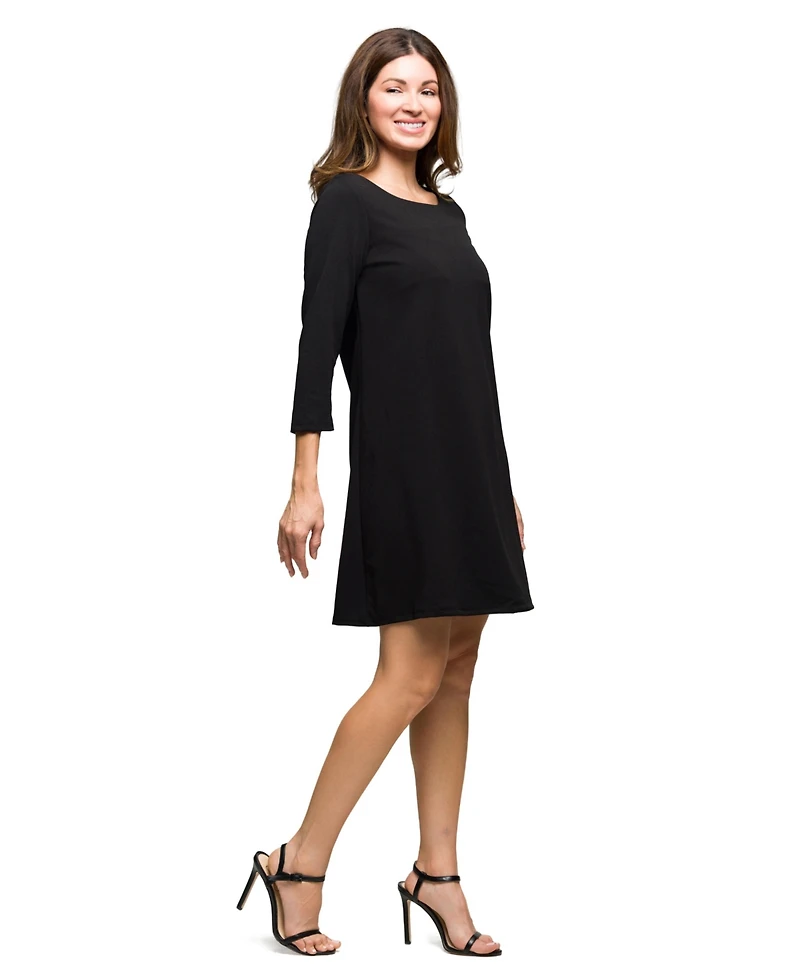 24seven Comfort Apparel Women's Three Quarter Sleeve A Line Knee Length Dress