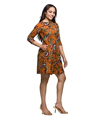 24seven Comfort Apparel Women's Rust Paisley Print Fit Flare Knee Length Dress