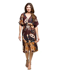 24seven Comfort Apparel Women's Short Sleeve Knot Front Midi Dress