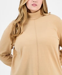 Jones New York Plus Pintuck Mock-Neck Long-Sleeve Sweater