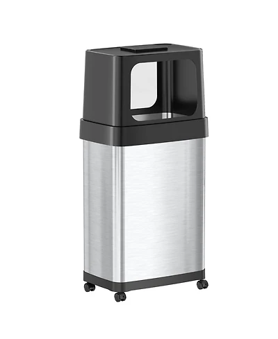 iTouchless Stainless Steel Dual Side Entry Trash Can with AbsorbX Odor Filter and Wheels, Silver