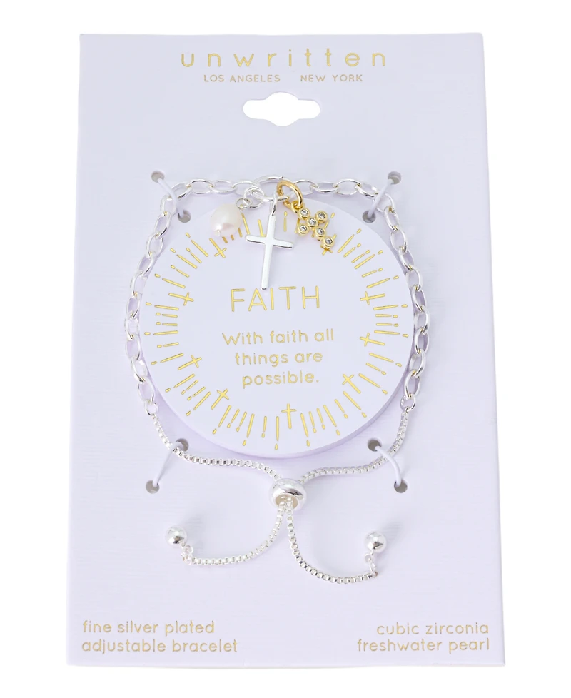 Unwritten Cubic Zirconia and Cultivated Pearl Faith Cluster Charm Bracelet