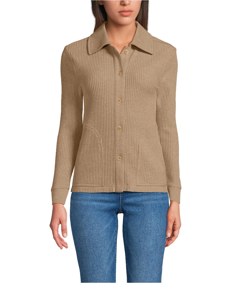 Lands' End Women's Petite Long Sleeve Waffle Collared Shacket