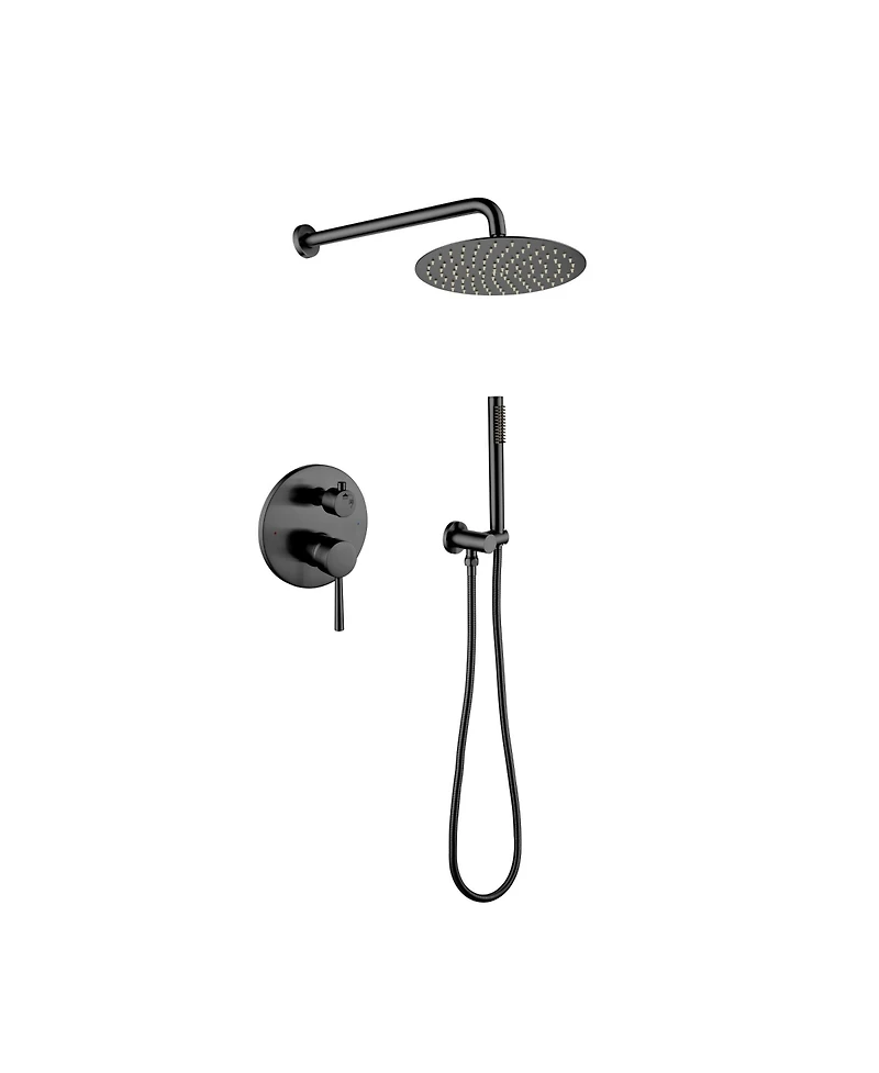 Rainsken Wall Mounted Shower Faucet Set with High Pressure 10" Stainless Steel Rain Shower 2 Way Pressure Balance Shower Valve Kit, Black