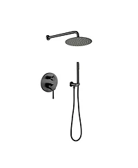 Rainsken Wall Mounted Shower Faucet Set with High Pressure 10" Stainless Steel Rain Shower 2 Way Pressure Balance Shower Valve Kit, Black