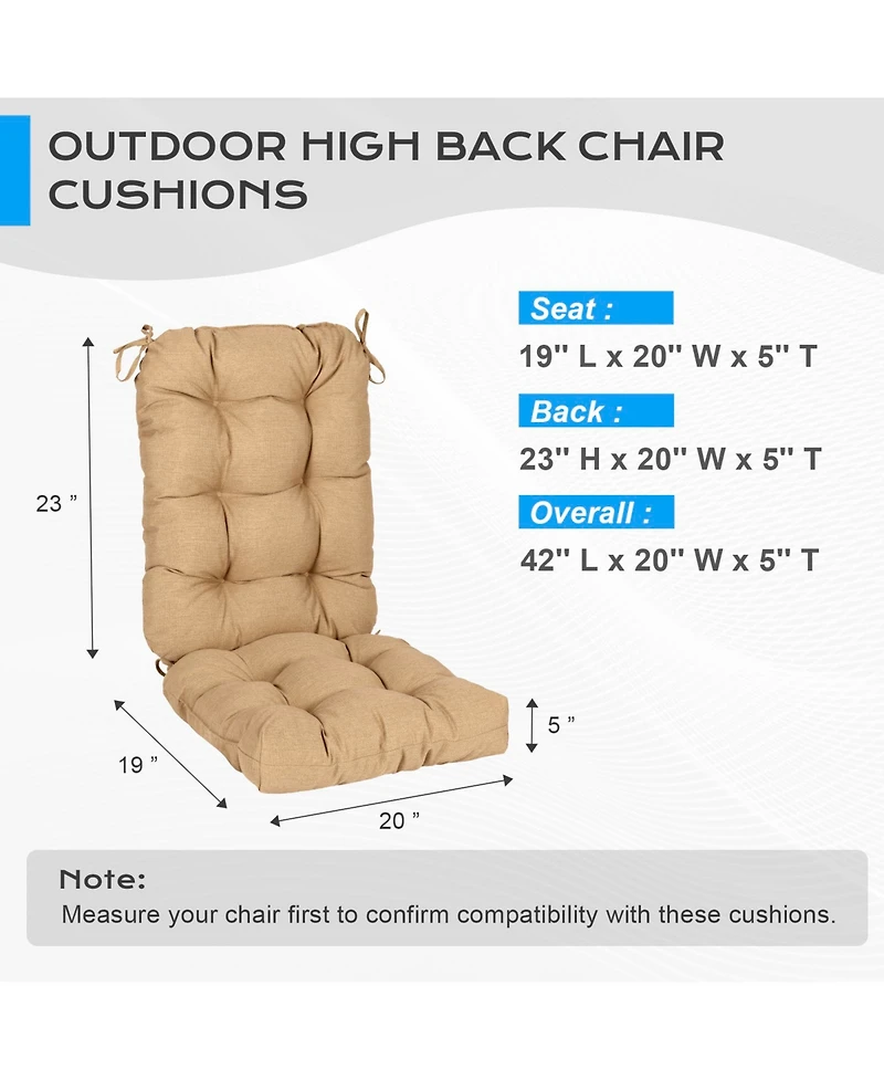 Aoodor Outdoor 42"x 20" x5" Tufted Back Cushions Patio Replacement Chair Cushion with Ties, Water and Fade Resistant for All Weather, S