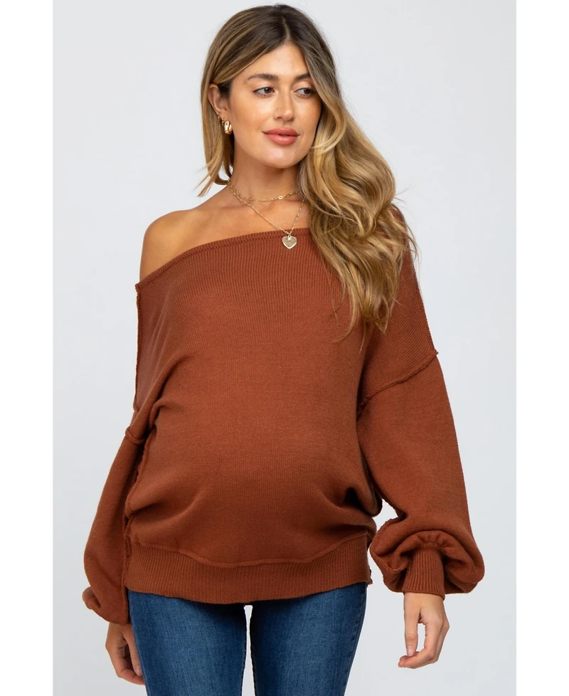 Pinkblush Camel Boat Neck Bubble Sleeve Maternity Sweater