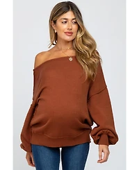 Pinkblush Camel Boat Neck Bubble Sleeve Maternity Sweater