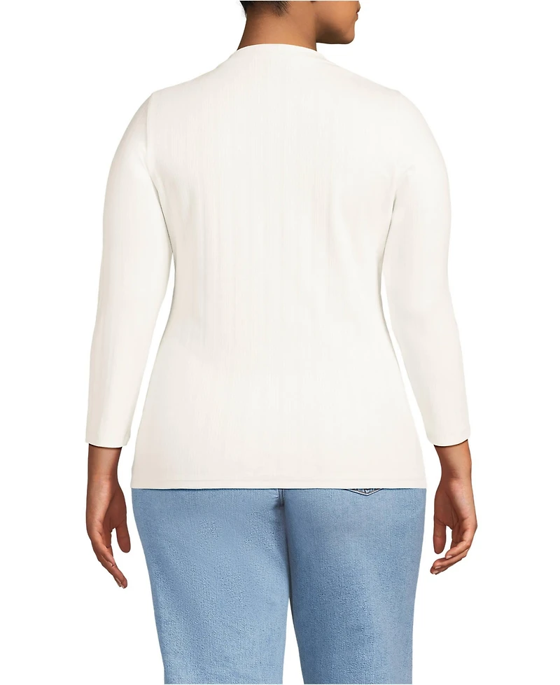 Lands' End Women's Plus 3/4 Sleeve Variegated Micro Rib Henley