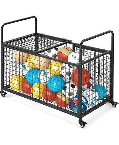 Aecojoy Ball Cart Storage, Rolling Basketball Bin with Wheels for Garage, School, Gym, Sports Equipment and Toy Organizer,Extra Large