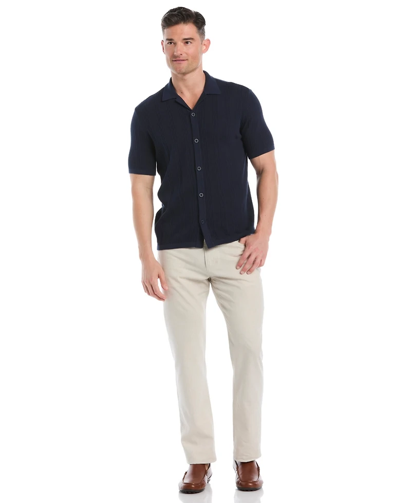 Cubavera Men's Short Sleeve Camp Collar Sweater Button-Front Shirt