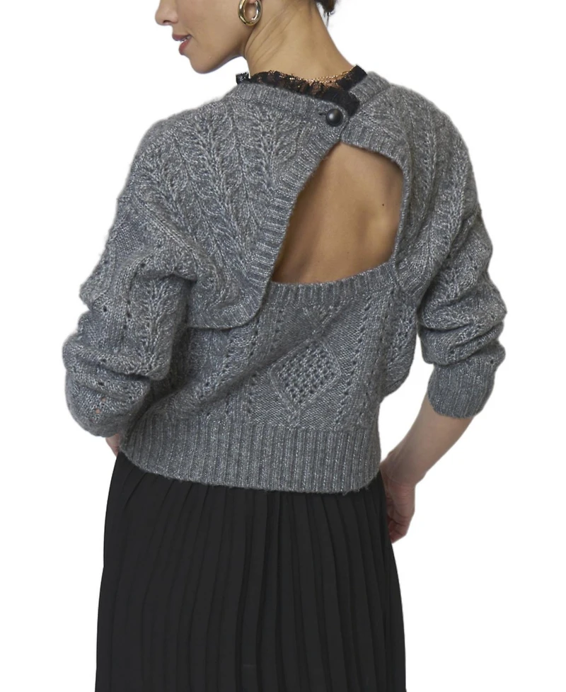 Central Park West Women's Celeste Lace Trim Cable Pullover