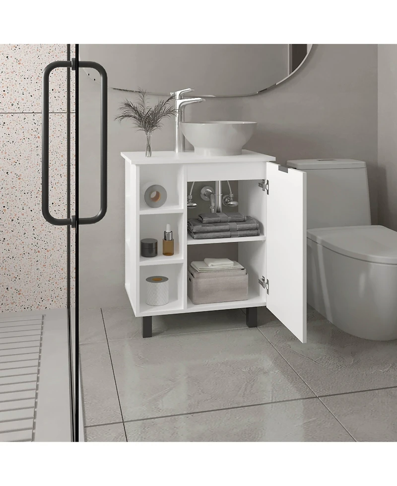 Depot E-Shop Dobson Vanity Sink, 1 Door, 4 Legs, 5 Shelves, White