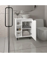 Depot E-Shop Dobson Vanity Sink, 1 Door, 4 Legs, 5 Shelves, White