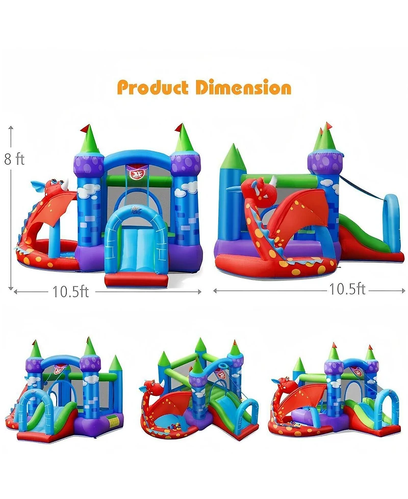 Inflatable Dragon Bounce House with Slide Basketball Rim and Ball Pit for Kids