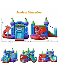 Inflatable Dragon Bounce House with Slide Basketball Rim and Ball Pit for Kids