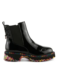Spring Step Rager Glossy Waterproof Leather Rain Boot with Artistic Outsole and Elastic Side Panels