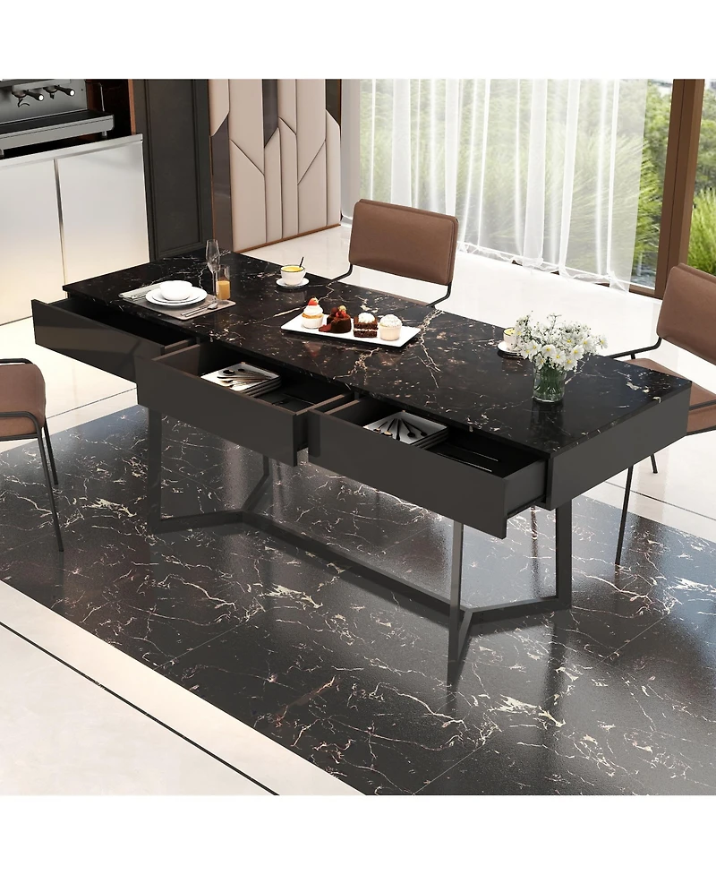 Lovmor Modern Black 70.87" Computer Desk, Study & Work Desk, Y-Shaped Metal Legs