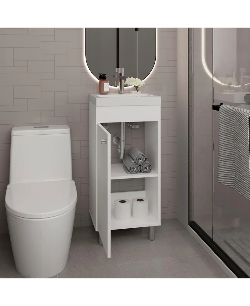 Depot E-Shop Valdez Bathroom Vanity, 1 Door, 4 Legs, 2 Shelves, White