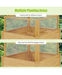 Gymax Raised Garden Bed Guard Fence Wooden Garden Box with 9 Grids & Critter