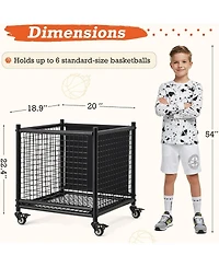 Aecojoy Ball Cart Storage, Rolling Basketball Bin with Wheels for Garage, School, Gym, Sports Equipment and Toy Organizer,Medium
