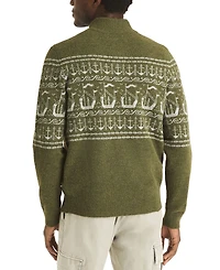 Nautica Men's Fairisle Button Up Mock Neck Sweater