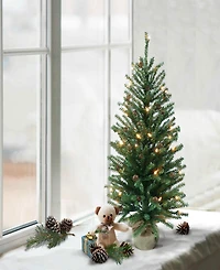 Puleo Pre-Lit Fir Artificial Christmas Tree with Pines Cones and 50 Lights, 3'