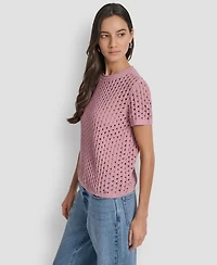 Dkny Jeans Petite Open-Stitch Crewneck Sweater