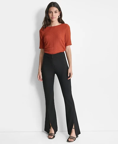 Dkny Women's Mid Rise Split-Cuff Flare Leg Pants
