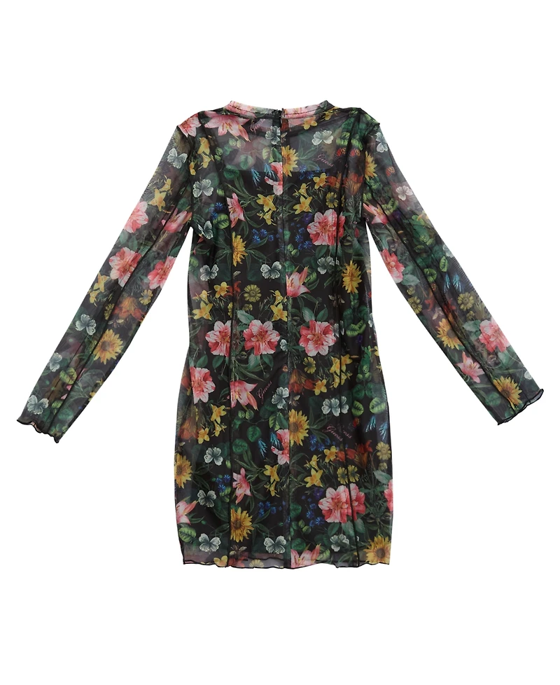 Guess Big Girls Printed Mesh Long Sleeve Dress with Inner Tank