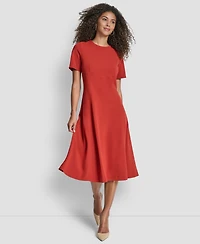 Dkny Short Sleeve Jewel Neck Suede Midi Dress